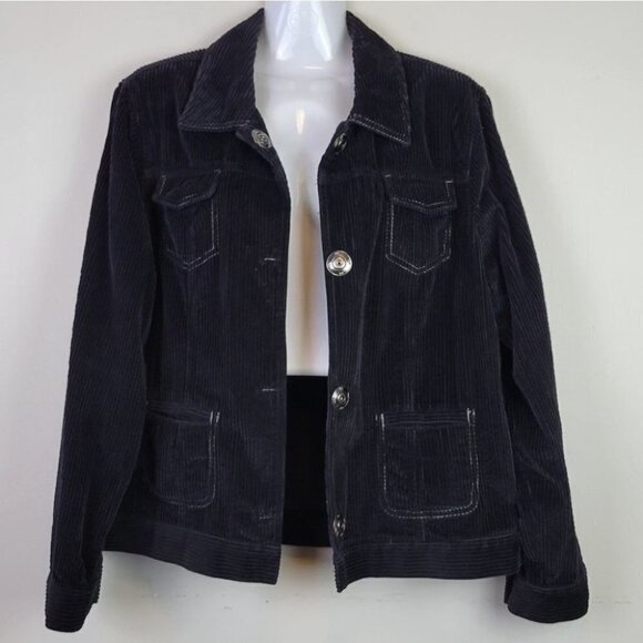 J. Jill Corduroy Jacket Snap Buttons Black L - Picture 14 of 14